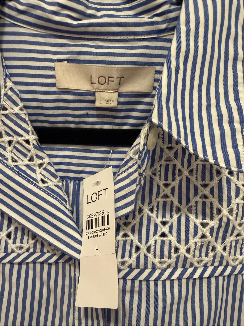 LOFT Blue & White Striped Button-Up Tiered Tunic - Picture 3 of 5